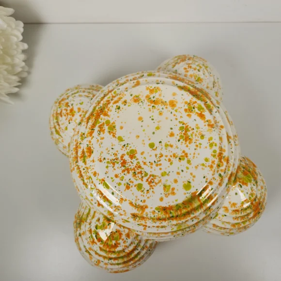 Vintage '78 Orange & Green Speckled Strawberry Pot Signed Studio Pottery Planter - Picture 10 of 12